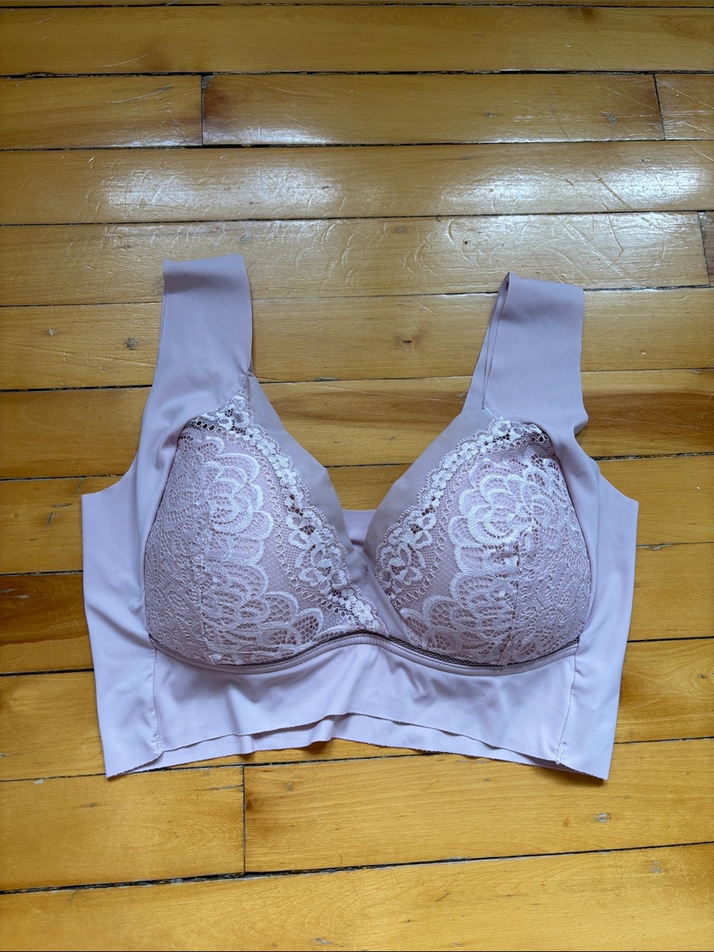 Lace Overlay Wireless Comfort Bra - Blush Pink